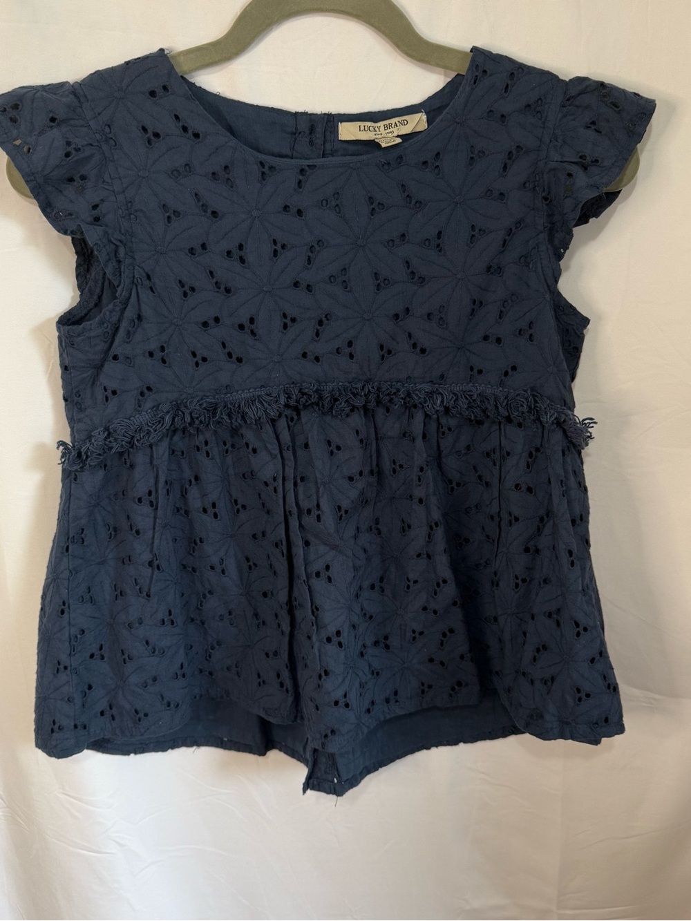 Lucky Brand Navy Eyelet Peplum Top for Girls